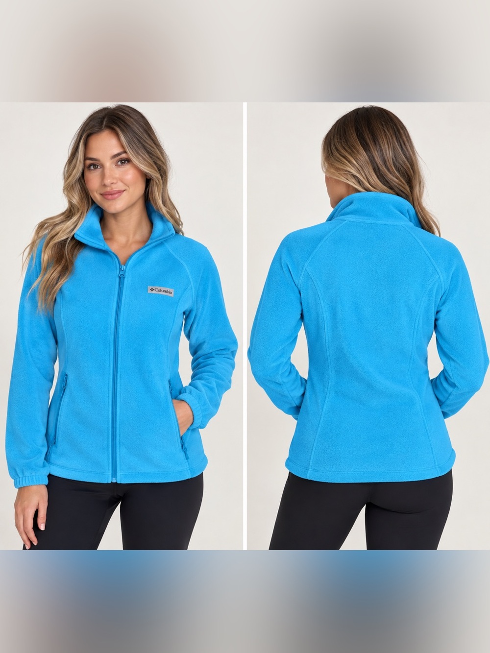 Columbia Women’s M Turquoise Blue Full Zip Fleece Jacket Zip Pockets Outdoor